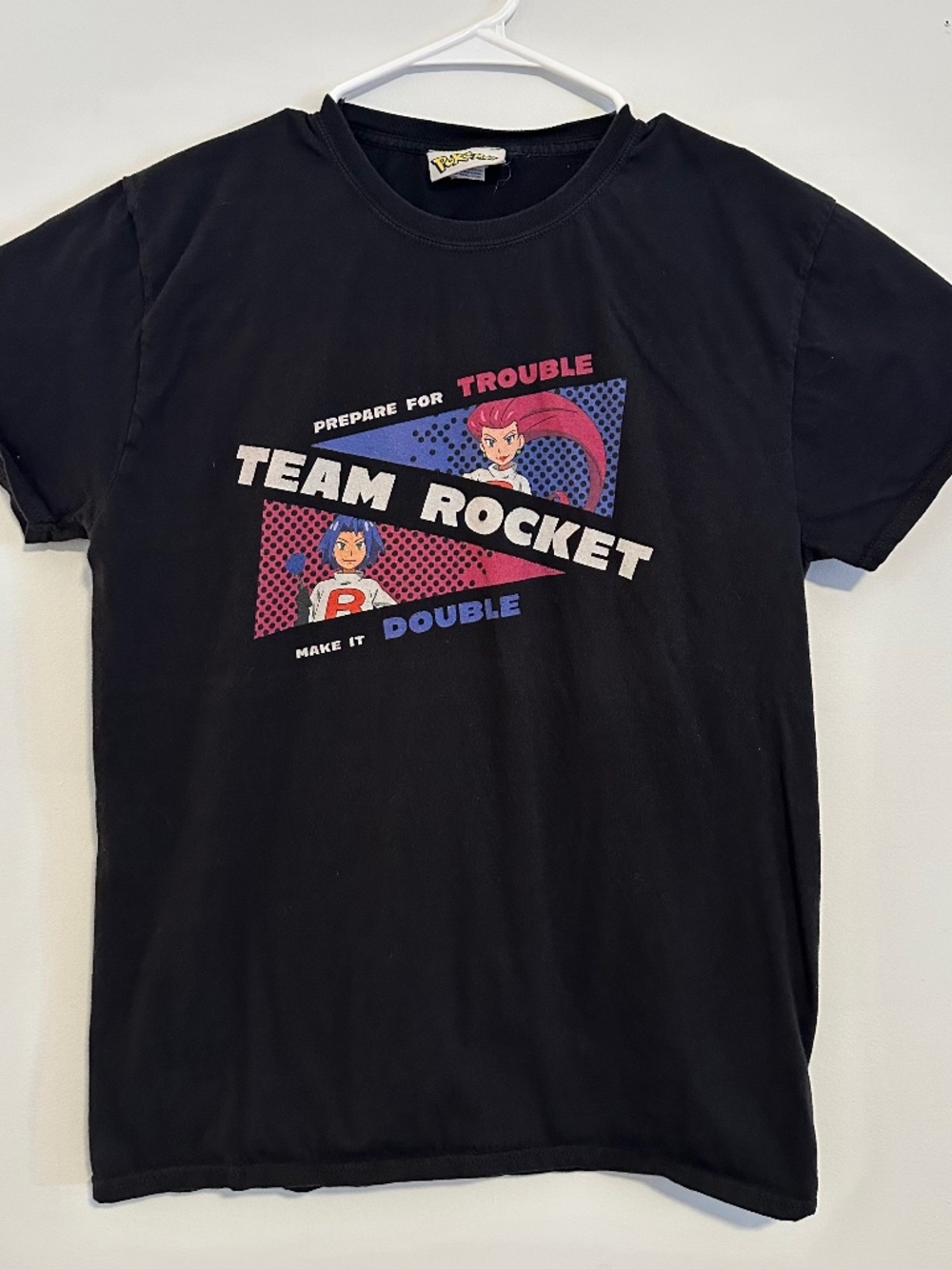 Pokemon Team Rocket Cartoon Graphic Print T-Shirt Medium Black Y2K Short Sleeve